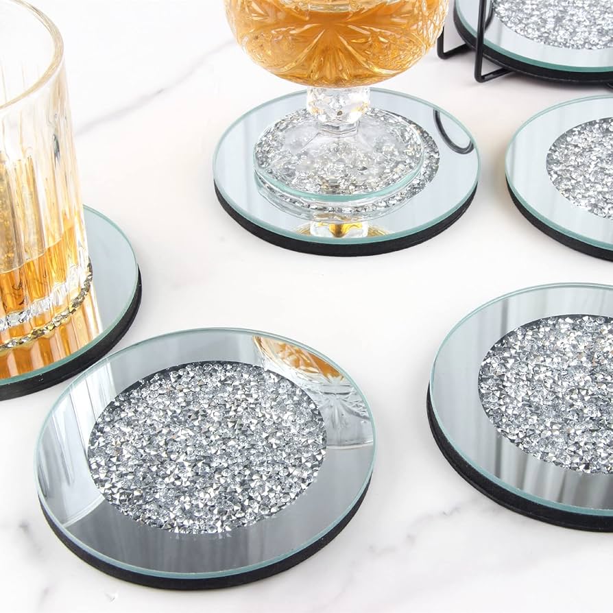 【純銀 / ガラス】ワイングラスコースター 4枚 スターリングシルバー ホルダー 純銀 / ガラス】ワイングラスコースター 4枚 スターリング